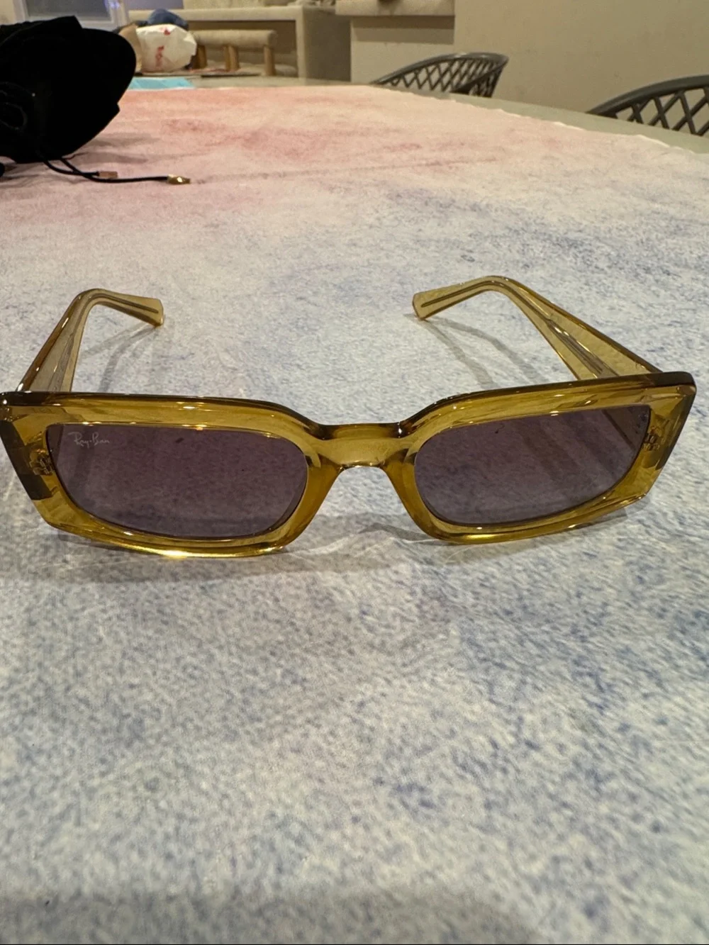 Ray-Ban Yellow Rectangular Sunglasses with Brown Tint
